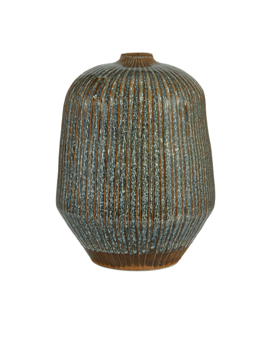 Currey and Company Shoulder Large Vase Reactive Blue, Brown