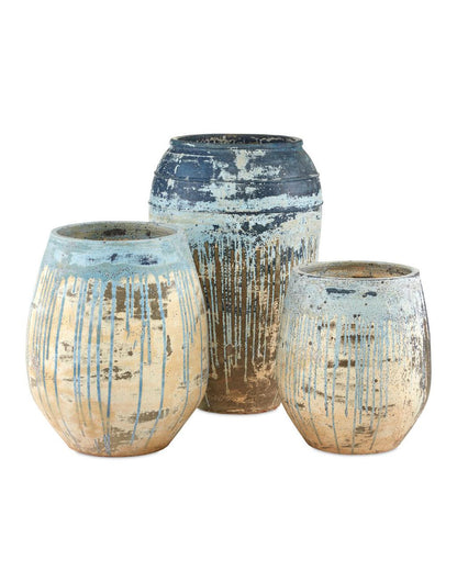 Currey and Company Sicilia Medium Antique Blue Drip Planter