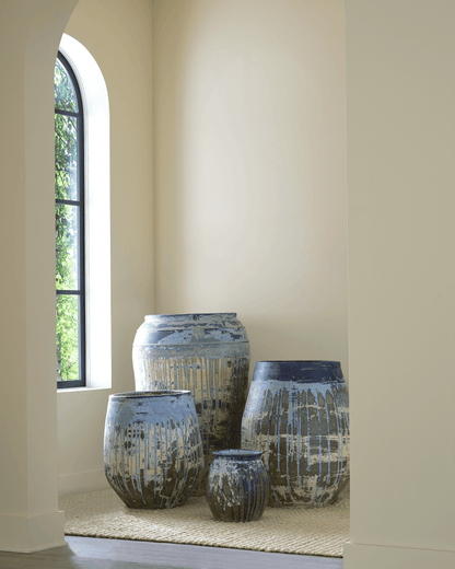 Currey and Company Sicilia Medium Antique Blue Drip Planter