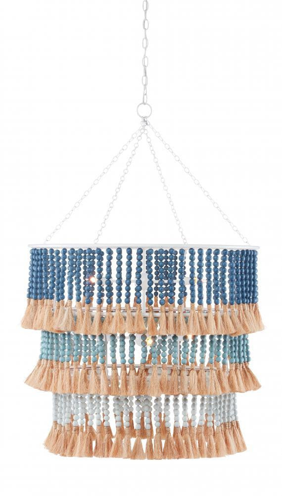 Currey and Company St. Barts Blue Chandelier Sugar White, Mist Blue, Demin Blue, Natural
