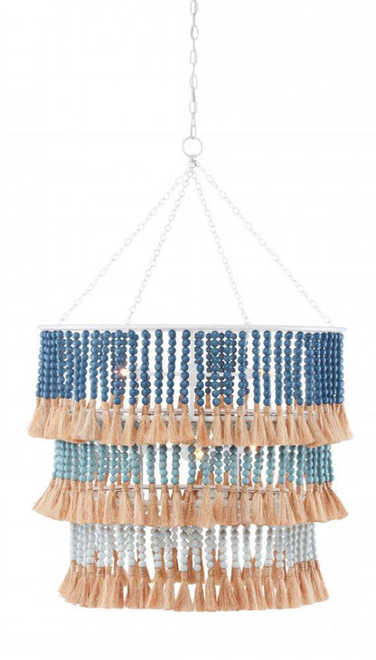 Currey and Company St. Barts Blue Chandelier Sugar White, Mist Blue, Demin Blue, Natural