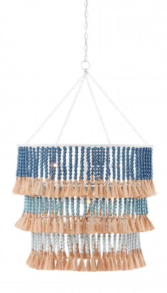 Currey and Company St. Barts Blue Chandelier Sugar White, Mist Blue, Demin Blue, Natural