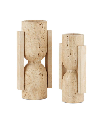 Currey and Company Stone Vase, Face to Face, Set of 2 Natural