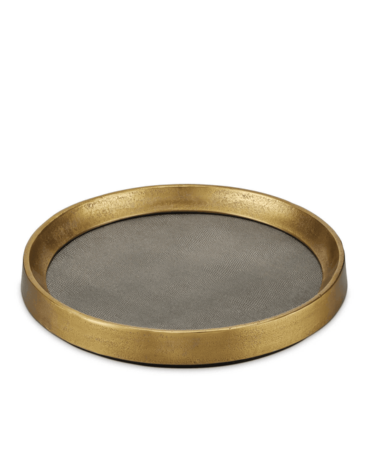 Currey and Company Tanay Round Tray Antique Brass, Graphite, Black