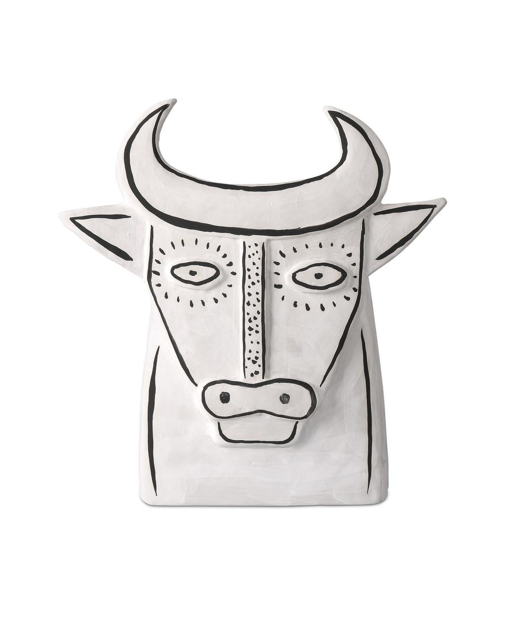Currey and Company Thomas the Bull Washed White, Black