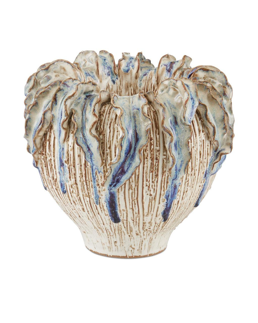 Currey and Company Tropical Crown Medium Vase Ivory, Reactive Blue