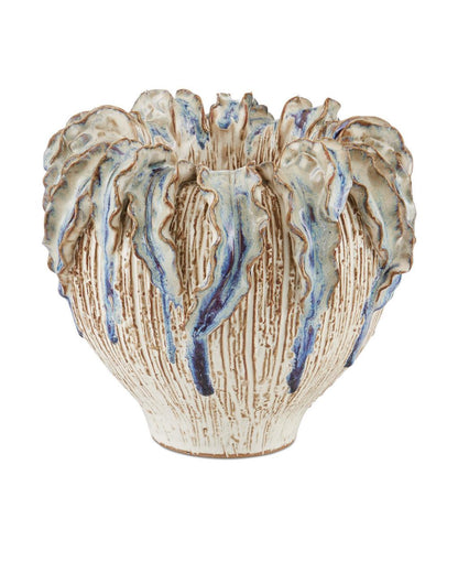Currey and Company Tropical Crown Medium Vase Ivory, Reactive Blue