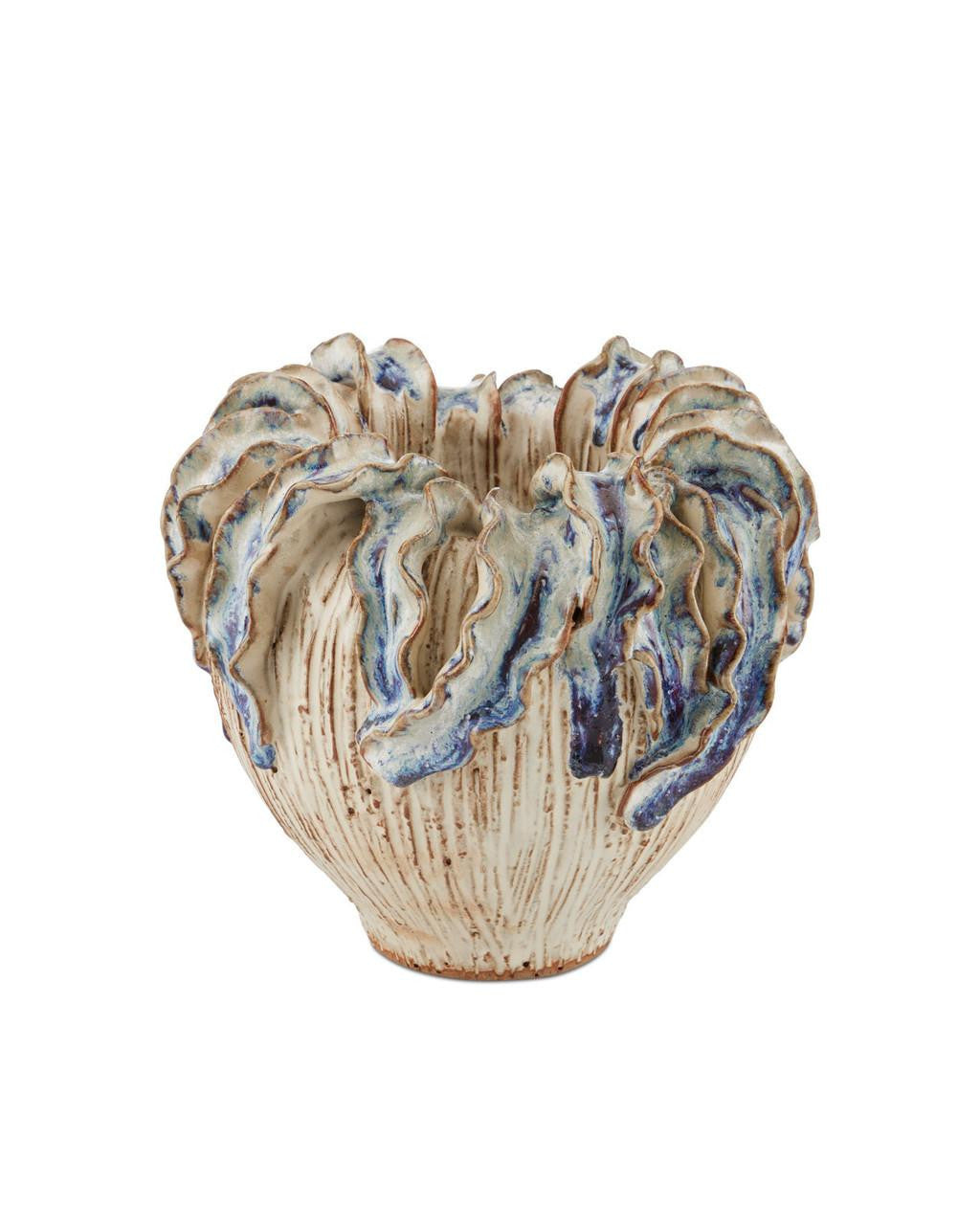 Currey and Company Tropical Crown Small Vase Ivory, Reactive Blue