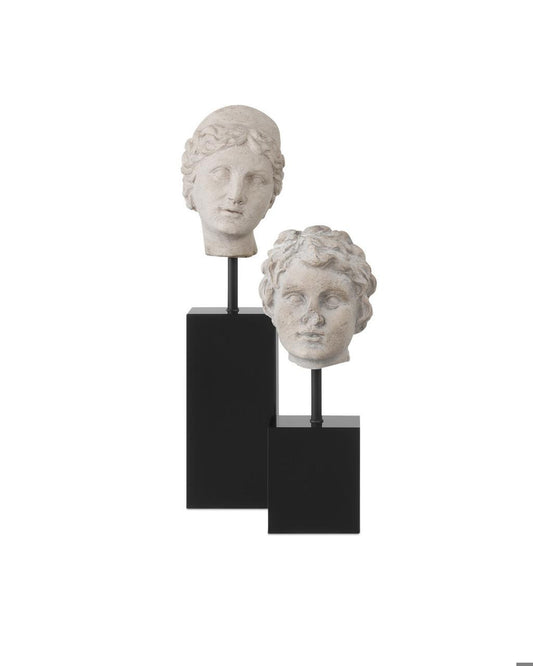 Currey and Company Venus Head on Stand, Set of 2 Beige, Pale Gray, Black