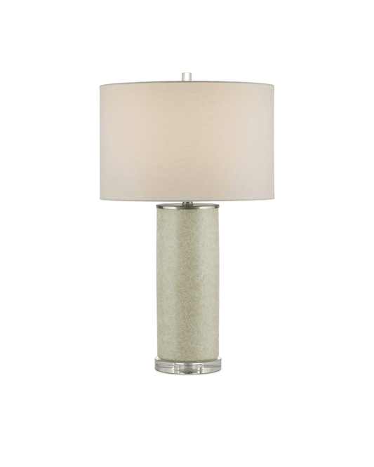 Currey and Company Verdure Cylinder Table Lamp Green, Off-White, Clear, Satin Nickel