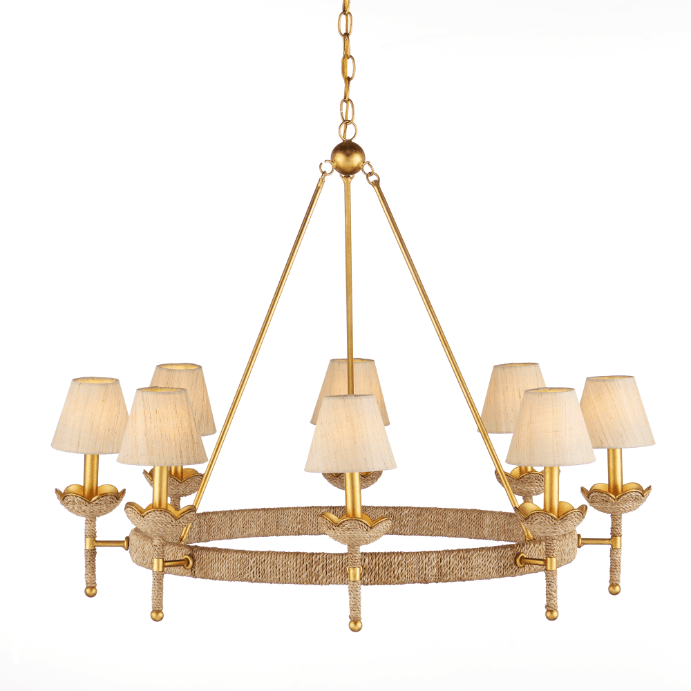 Currey and Company Vichy Chandelier Natural, Contemporary Gold Leaf, Contempora