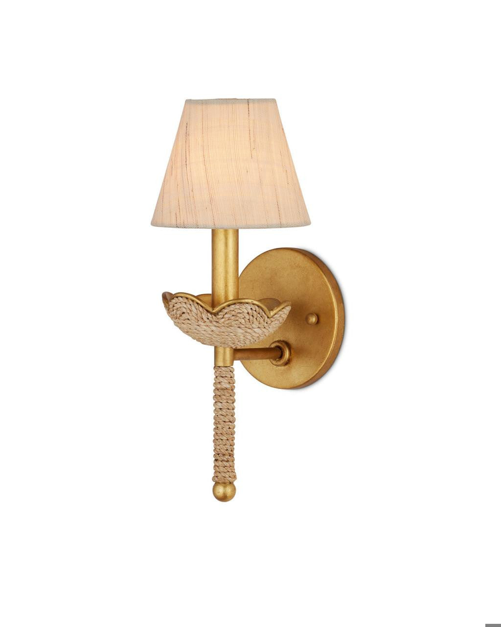 Currey and Company Vichy Wall Sconce Natural, Contemporary Gold Leaf