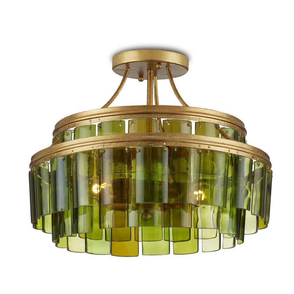 Currey and Company Vintner Green Semi-Flush Mount Green, Contemporary Gold Leaf
