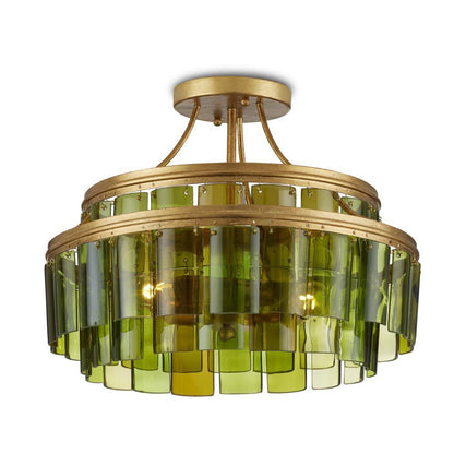 Currey and Company Vintner Green Semi-Flush Mount Green, Contemporary Gold Leaf