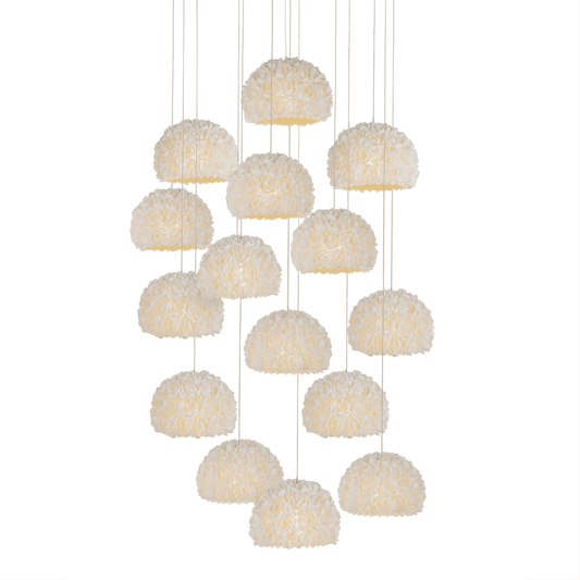 Currey and Company Virtu 15-Light Round Multi-Drop Pendant Natural, Silver