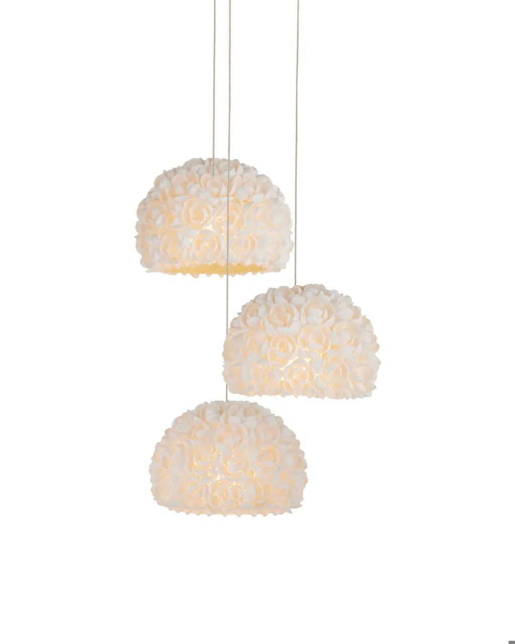 Currey and Company Virtu 3-Light Round Multi-Drop Pendant Natural, Silver