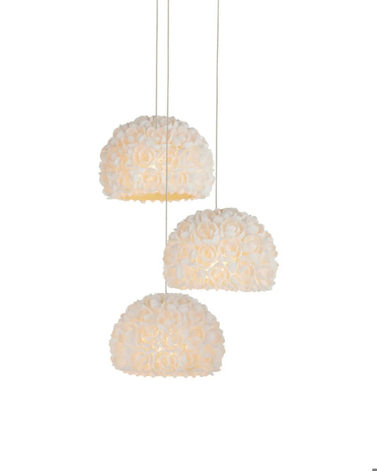 Currey and Company Virtu 3-Light Round Multi-Drop Pendant Natural, Silver
