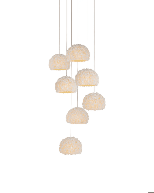 Currey and Company Virtu 7-Light Round Multi-Drop Pendant Natural, Silver