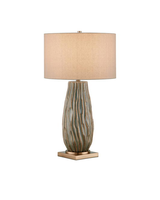 Currey and Company Water-borne Table Lamp Forest Reactive, Antique Brass