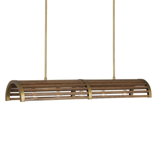 Currey and Company Woodbine Chestnut Rectangular Chandelier Chestnut, Brass