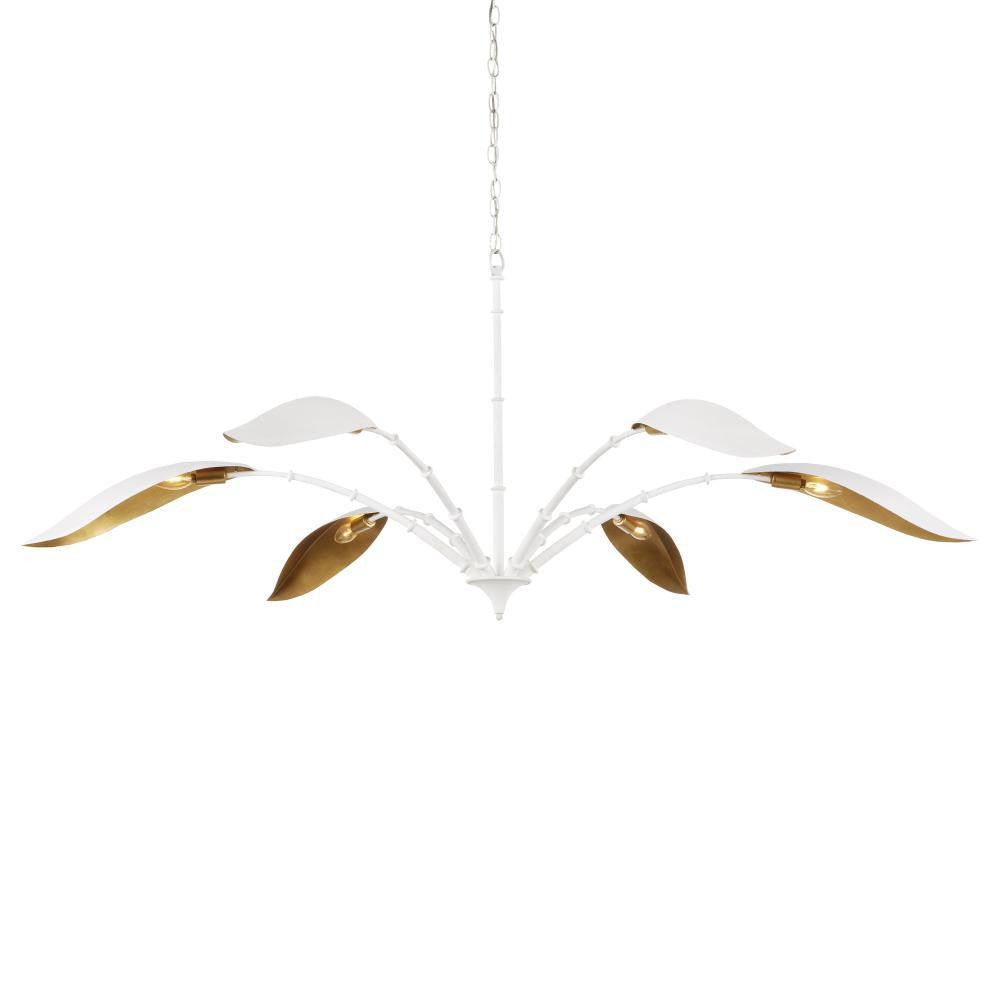 Currey and Company Yuriko White Chandelier Gesso White, Contemporary Gold Leaf