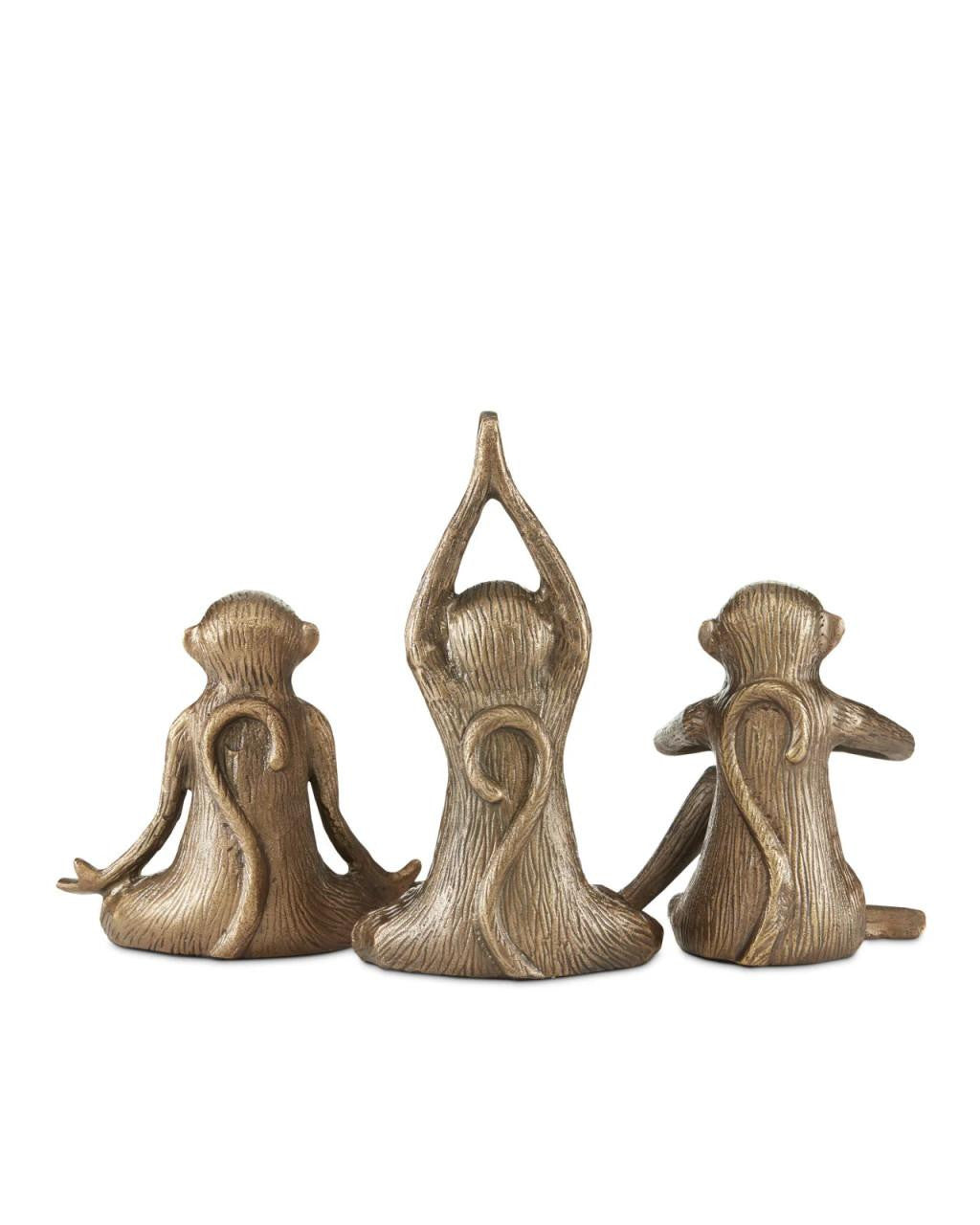 Currey and Company Zen Brass Monkey, Set of 3