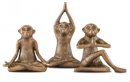 Currey and Company Zen Brass Monkey, Set of 3 Antique Brass