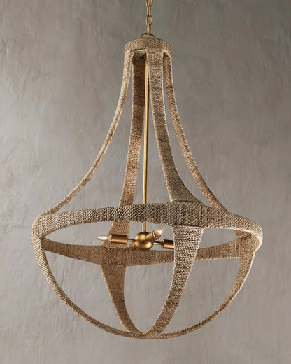 Ibiza Chandelier, 4-Light, Natural, Dark Contemporary Gold Leaf, 28"W, Currey and Company (9000-0385 NLG7)