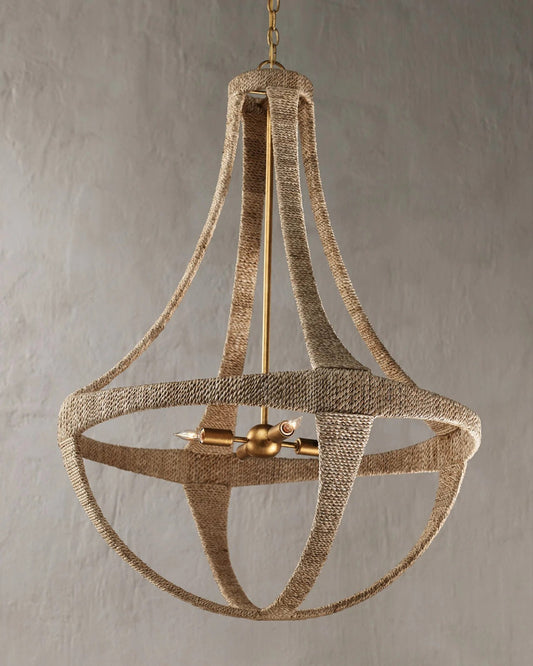 Ibiza Chandelier, 4-Light, Natural, Dark Contemporary Gold Leaf, 28"W, Currey and Company (9000-0385 NLG7)