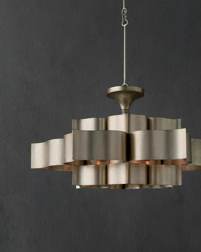 Grand Lotus Large Chandelier, 4-Light, Contemporary Silver Leaf, 30"W, Currey and Company (9000-0051 KHVQ)