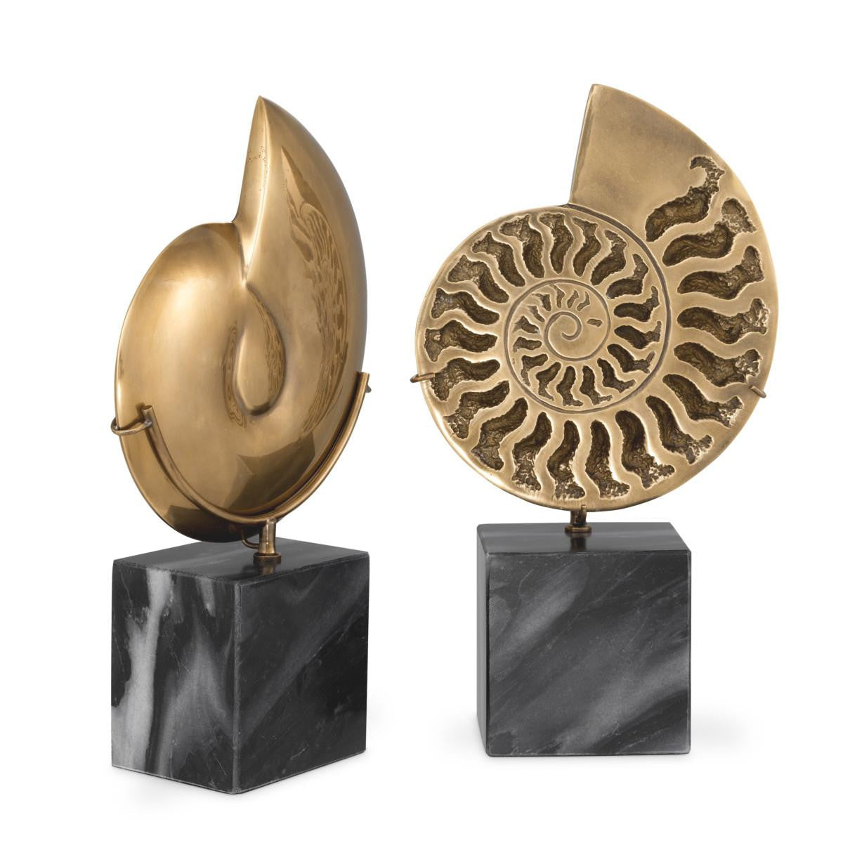 Eichholtz Ammonite Sculpture, Set of 2, Vintage Brass, Black Marble Base, 6.5"W (113731 YV0J041QU6)