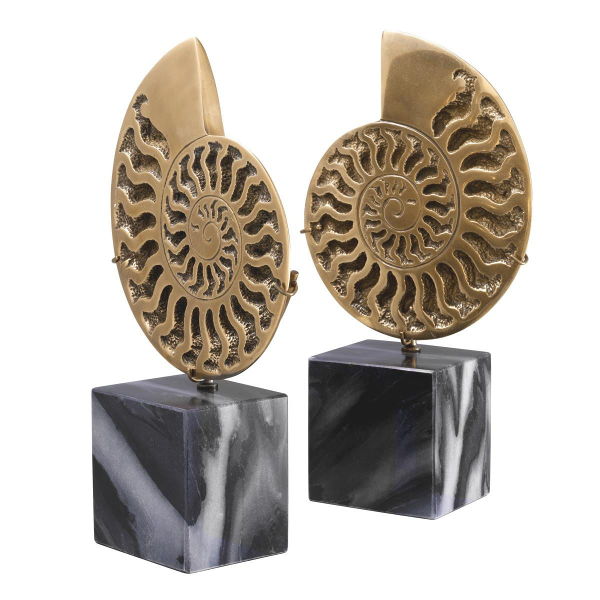 Eichholtz Ammonite Sculpture, Set of 2, Vintage Brass, Black Marble Base, 6.5"W (113731 YV0J041QU6)