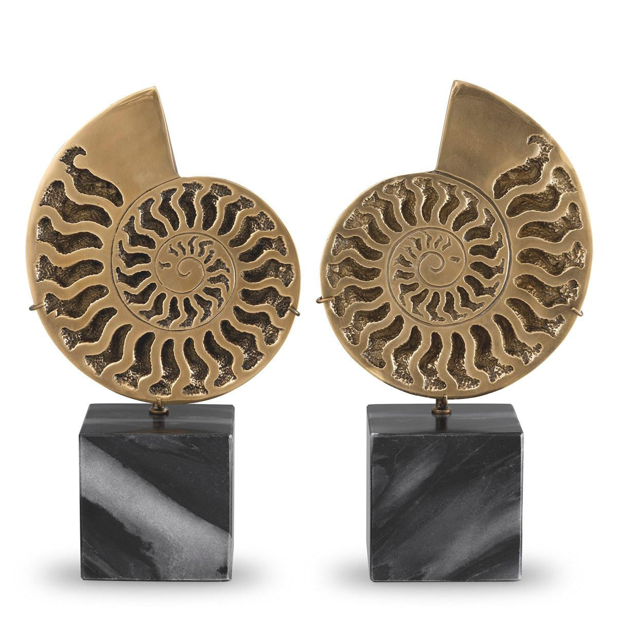 Eichholtz Ammonite Sculpture, Set of 2, Vintage Brass, Black Marble Base, 6.5"W (113731 YV0J041QU6)