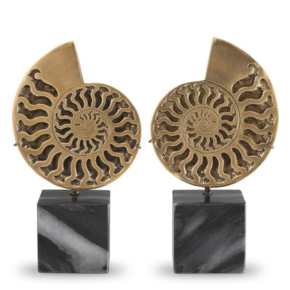 Eichholtz Ammonite Sculpture, Set of 2, Vintage Brass, Black Marble Base, 6.5"W (113731 YV0J041QU6)
