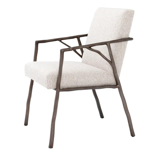 Eichholtz Antico Dining Chair, Loki Natural Fabric, Bronze Frame, 32.68"H (A114230 YV0J03YX0W)