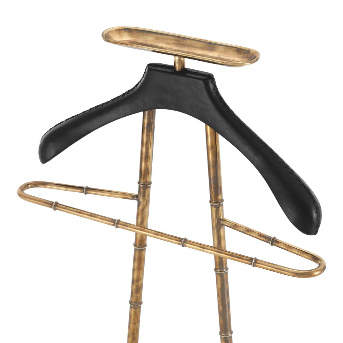 Eichholtz Baker Dressboy, Vintage Brass, Black Leather, Black Marble Base, 19.88"W (113015 YV0J03YXYW)