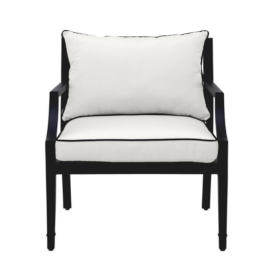 Eichholtz Bella Vista Outdoor Armchair, White, Black Piping, Black Frame, 26.97"W (113646 YV0J041QVH)