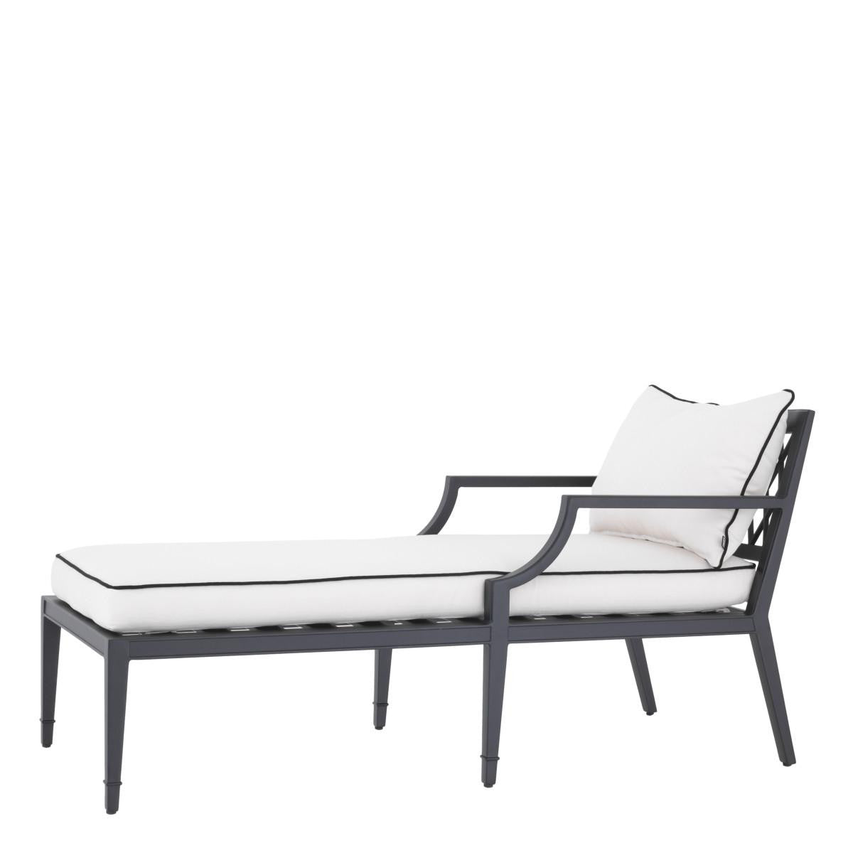 Eichholtz Bella Vista Outdoor Chaise Lounge, White, Black Piping, Black Frame, 26.97"W (113642 YV0J041RR0)