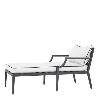 Eichholtz Bella Vista Outdoor Chaise Lounge, White, Black Piping, Black Frame, 26.97"W (113642 YV0J041RR0)