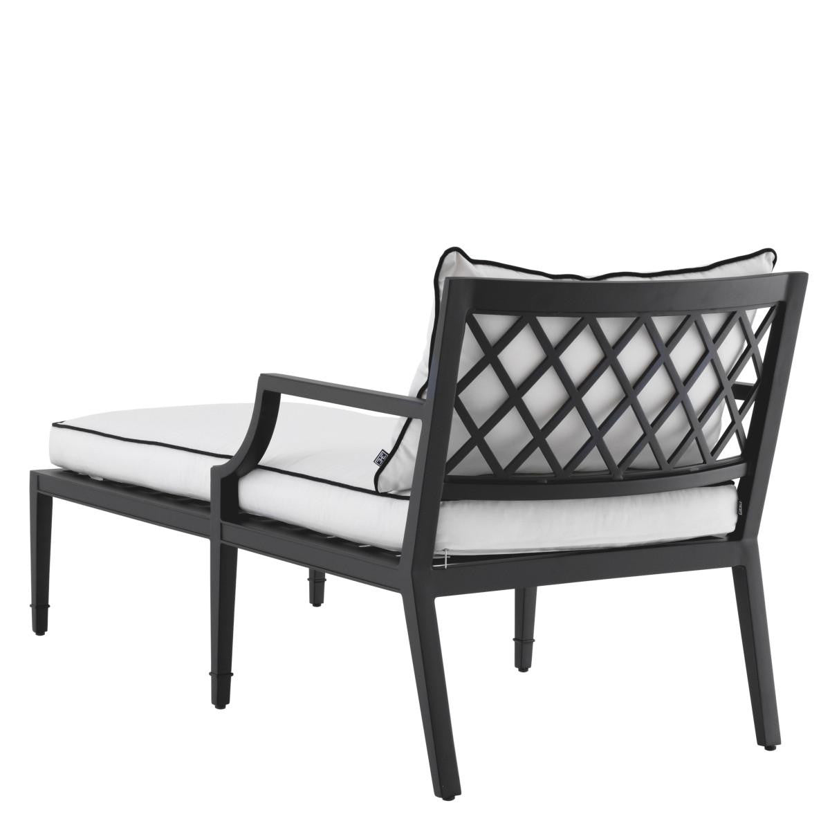 Eichholtz Bella Vista Outdoor Chaise Lounge, White, Black Piping, Black Frame, 26.97"W (113642 YV0J041RR0)