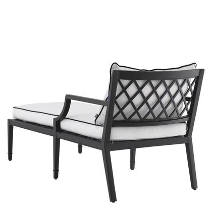 Eichholtz Bella Vista Outdoor Chaise Lounge, White, Black Piping, Black Frame, 26.97"W (113642 YV0J041RR0)