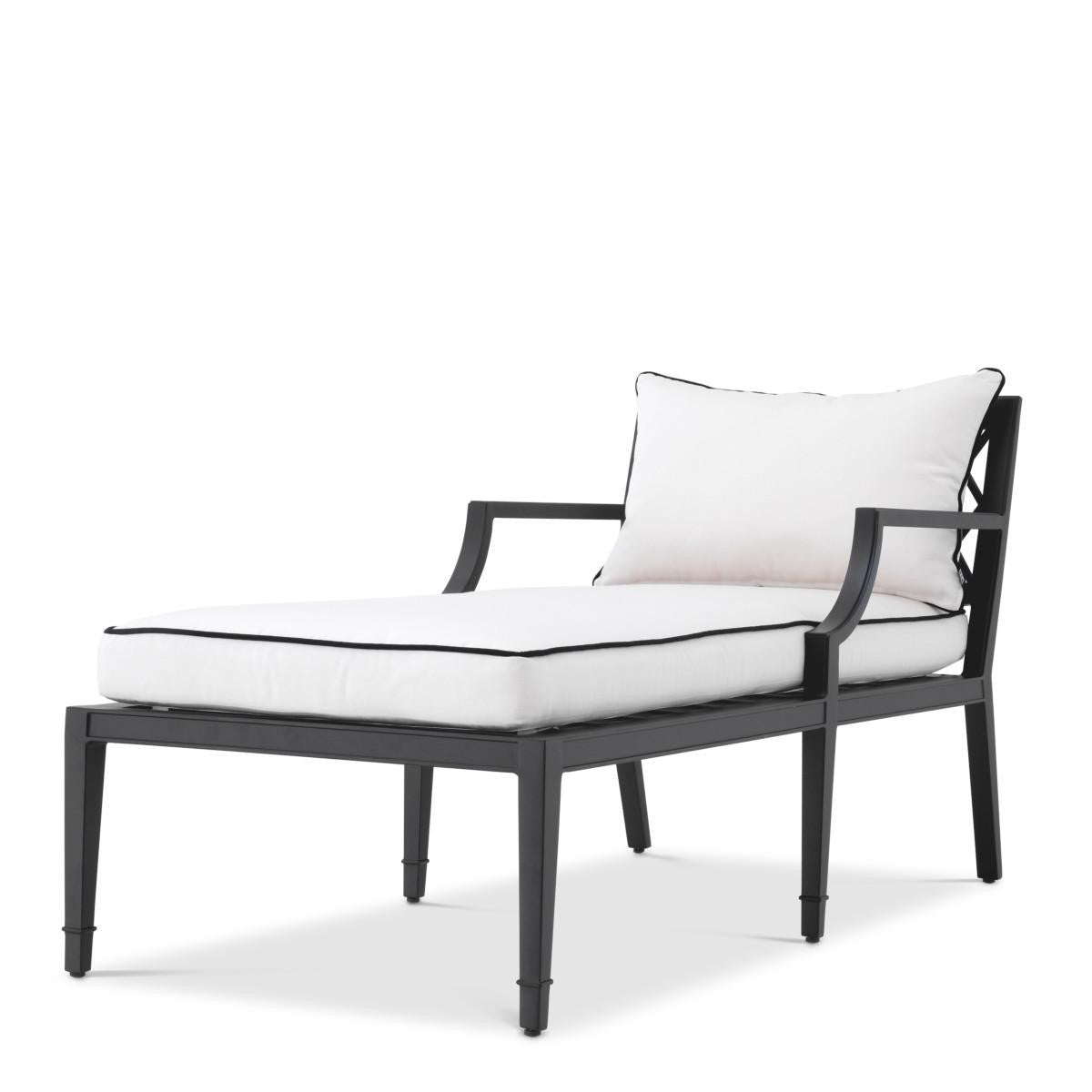 Eichholtz Bella Vista Outdoor Chaise Lounge, White, Black Piping, Black Frame, 26.97"W (113642 YV0J041RR0)