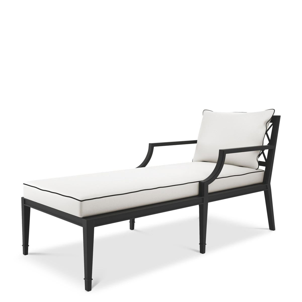 Eichholtz Bella Vista Outdoor Chaise Lounge, White, Black Piping, Black Frame, 26.97"W (113642 YV0J041RR0)