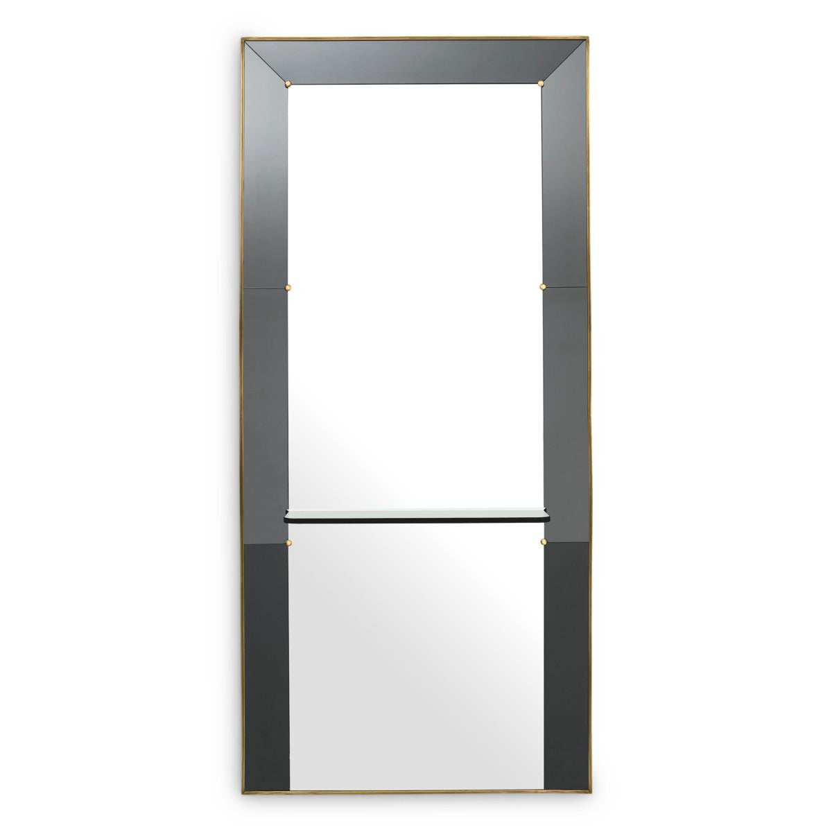 Eichholtz Bellana Mirror, Antique Brass, Smoke Glass, Mirror Glass, Clear Glass Shelf, 39.37"W (116271 YV0J03YYZV)