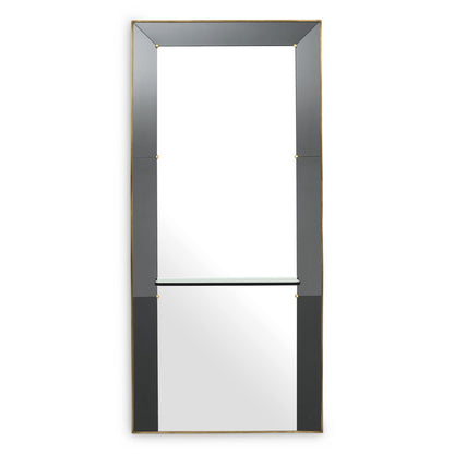 Eichholtz Bellana Mirror, Antique Brass, Smoke Glass, Mirror Glass, Clear Glass Shelf, 39.37"W (116271 YV0J03YYZV)