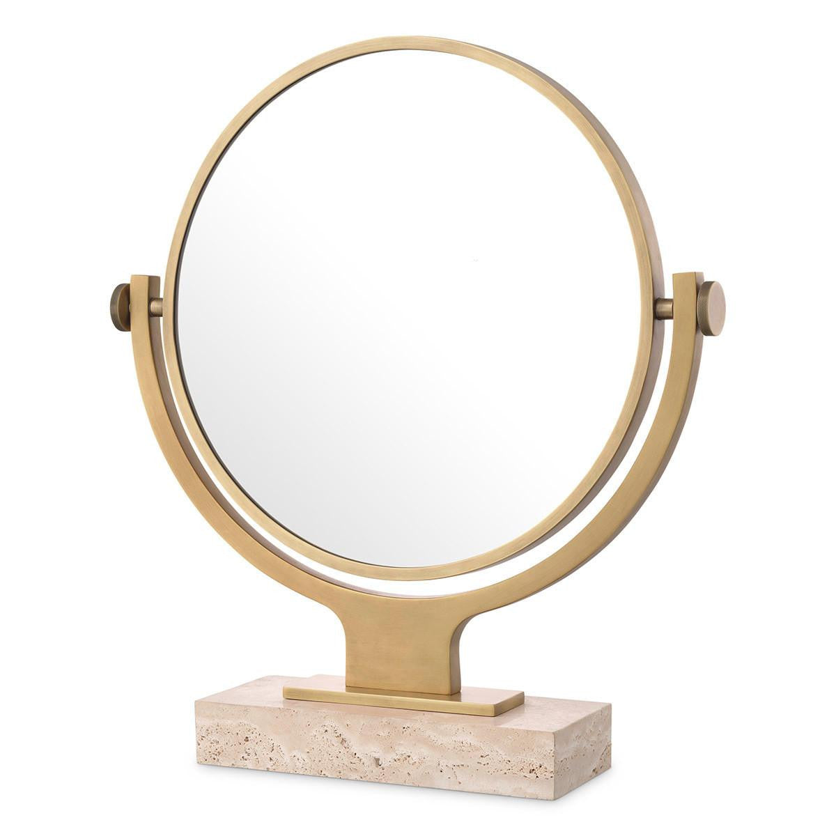 Eichholtz Briancon Table Mirror, Antique Brass, Mirror Glass, Travertine Base, 11.81"W (117050 YV0J03YYZZ)