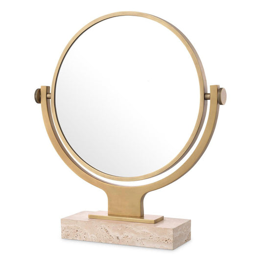 Eichholtz Briancon Table Mirror, Antique Brass, Mirror Glass, Travertine Base, 11.81"W (117050 YV0J03YYZZ)