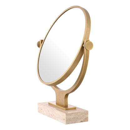 Eichholtz Briancon Table Mirror, Antique Brass, Mirror Glass, Travertine Base, 11.81"W (117050 YV0J03YYZZ)