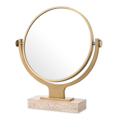 Eichholtz Briancon Table Mirror, Antique Brass, Mirror Glass, Travertine Base, 11.81"W (117050 YV0J03YYZZ)