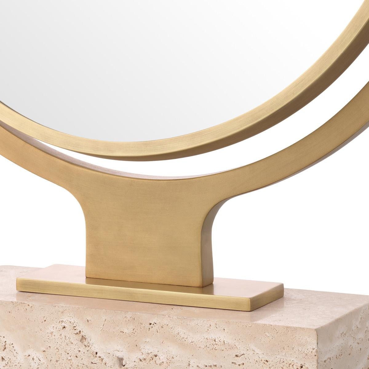 Eichholtz Briancon Table Mirror, Antique Brass, Mirror Glass, Travertine Base, 11.81"W (117050 YV0J03YYZZ)